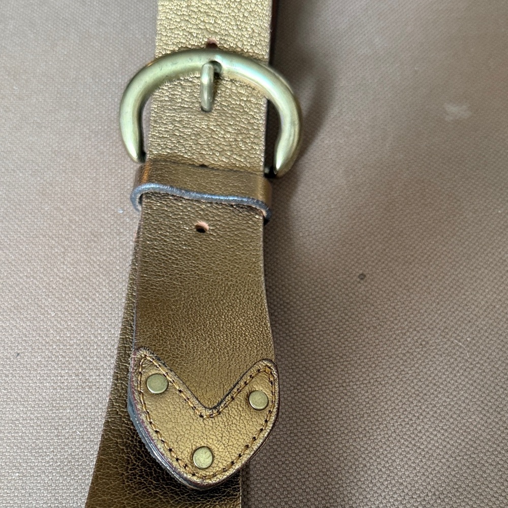 Gold Leather Belt with Brass Buckle - Picture 2 of 4
